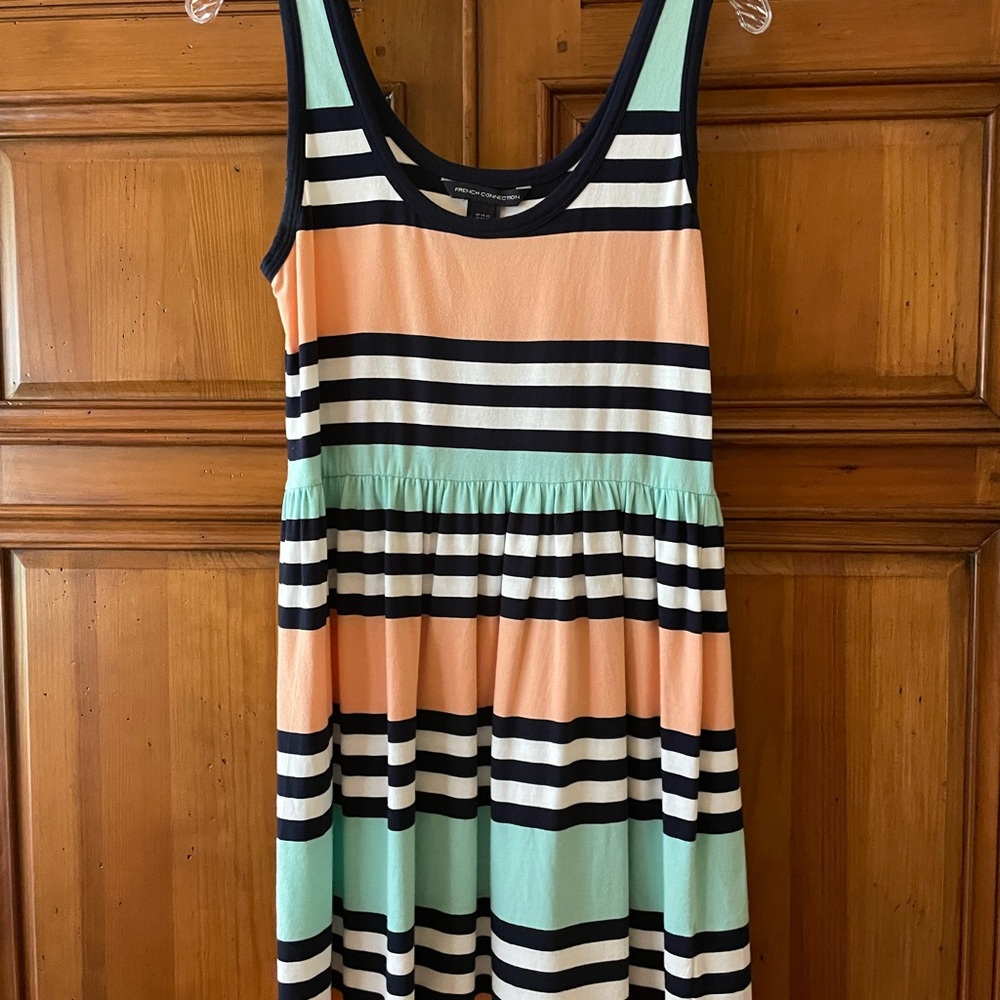 French Connection Striped Sleeveless Dress in Mint and Peach